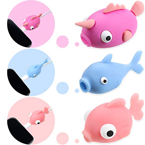 6 Pieces Cute Cable Protectors USB Charger Cable Saver Animals Cable Chewers Dinosaur Fish Phone Cable Accessories for Most Cellphone and Tablet Data Lines