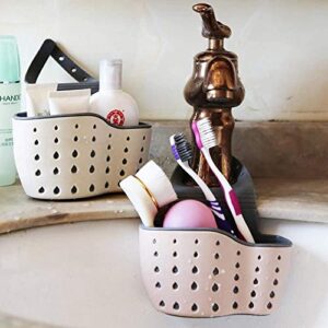 Kitchen Sink Shelf Soap Sponge Drain Rack Holder Double Decker Hanging Basket Storage Suction Cup Kitchen Organizer Sink Accessories Wash Dropshipping, 1Pcs (Beige)