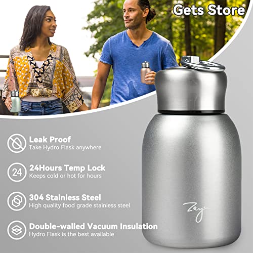 Gets Mini 9 oz Stainless Steel Water Bottle, 280ML Vacuum Insulated Water Bottle Leak Proof Sport Tumbler Cup Hot and Cold Water Bottle (Silver)