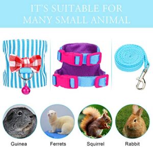 4 Pieces Small Pet Harness Vest and Leash Set with Cute Bowknot and Safe Bell Decor Chest Strap Harness for Outdoor Walking Rabbit Ferret Guinea Pig Bunny Hamster Puppy Kitten (Small)