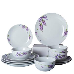 xiteliy ceramic dinner plate sets, plates, bowls, 12 pieces,lavender dinnerware set service for 4 (purple, tl-xyc-d)