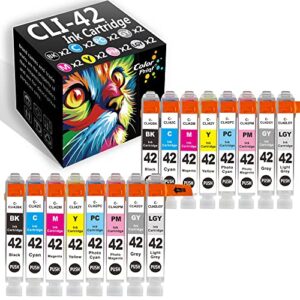 16-pack colorprint compatible cli42 ink cartridge replacement for canon cli-42 cli 42 for pixma pro-100 pro-100s pro100 pro100s pro 100s laser printer (2bk/2c/2m/2y/2pc/2pm/2gray/2light gray)