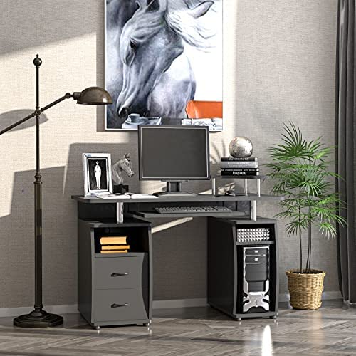 HOMCOM Home Office/Dorm Computer Desk w/Elevated Shelf - Brown