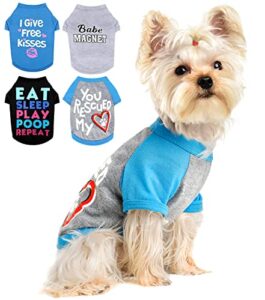 4 pieces dog shirt, dog clothes for small dogs boy, summer funny printed cool dog clothes male cute pet puppy clothing outfits tshirts, cat apparel, s,blue,grey,black