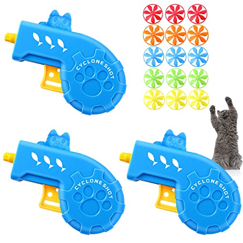 18 Pieces Cat Fetch Tracking , Interactive Toys with 5 Colors Flying Propellers for Indoor Pet Cat Kitty Training Chasing (Blue Cat Theme Design)