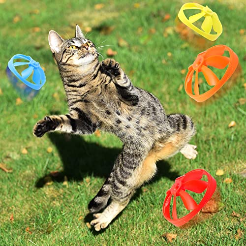 18 Pieces Cat Fetch Tracking , Interactive Toys with 5 Colors Flying Propellers for Indoor Pet Cat Kitty Training Chasing (Blue Cat Theme Design)