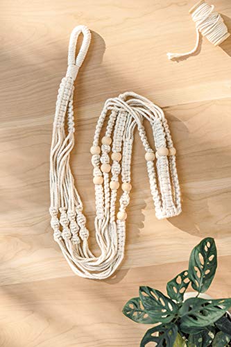 Mkono 43 Inch Macrame Plant Hanger Large for up to 12 Inch Pot Extra Long Hanging Plant Holder No Tassels Hanging Planter Basket with Wood Beads for Indoor Outdoor Boho Home Decor, Ivory