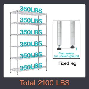 18" D×48" W×72" H Wire Shelving Unit Metal Shelf with 6 Tier Casters Adjustable Layer Rack Strong Steel for Commercial Restaurant Garage Pantry Kitchen Garage，Chrome