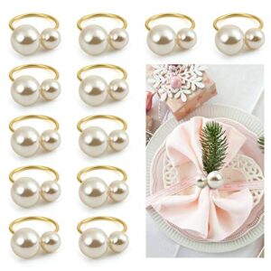 kesote set of 12 pearl napkin rings, gold napkin ring holders for formal or casual dinning table decor