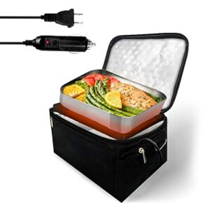 portable oven 2 in 1 food warmer heated lunch box, personal heating lunch box for reheating & raw food cooking in office, travel, car truck and home kitchen(12v car druck and 110v dual use)