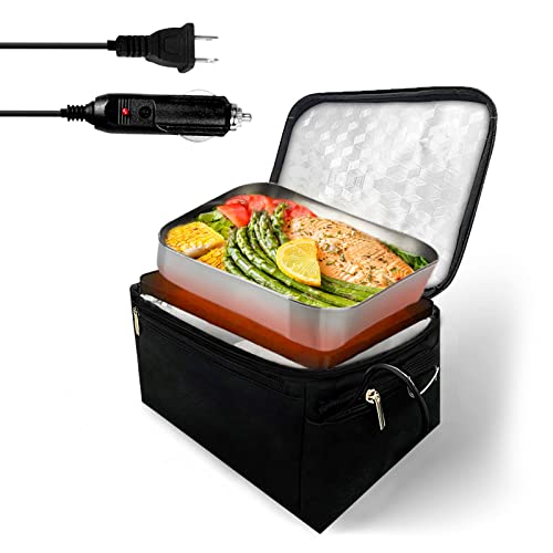 Portable Oven 2 in 1 Food Warmer Heated Lunch box, Personal Heating Lunch Box For Reheating & Raw Food Cooking in Office, Travel, Car Truck and Home Kitchen(12V Car Druck and 110V Dual Use)