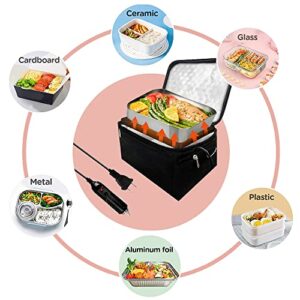 Portable Oven 2 in 1 Food Warmer Heated Lunch box, Personal Heating Lunch Box For Reheating & Raw Food Cooking in Office, Travel, Car Truck and Home Kitchen(12V Car Druck and 110V Dual Use)