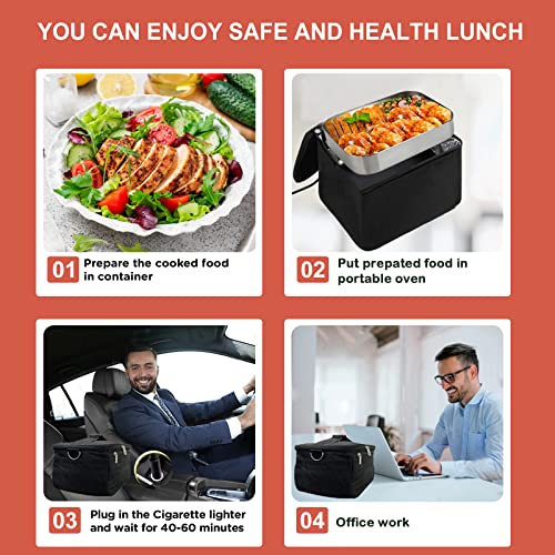 Portable Oven 2 in 1 Food Warmer Heated Lunch box, Personal Heating Lunch Box For Reheating & Raw Food Cooking in Office, Travel, Car Truck and Home Kitchen(12V Car Druck and 110V Dual Use)