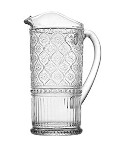 godinger pitcher, glass pitcher with handle, water pitcher, elegant water jug - claro collection, 33oz