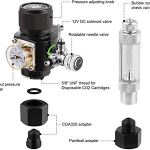 FZONE Aquarium CO2 Regulator Mini Series V3.0 Dual Stage with DC Solenoid and Bubble Counter Check Valve Compatible Paintball Tank CGA320 CO2 Cylinde