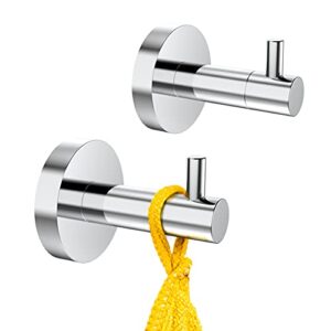 hitslam chrome towel hooks for bathroom wall mounted, polished chrome wall mount hooks heavy duty premium sus 304 stainless steel rustproof 2 pack