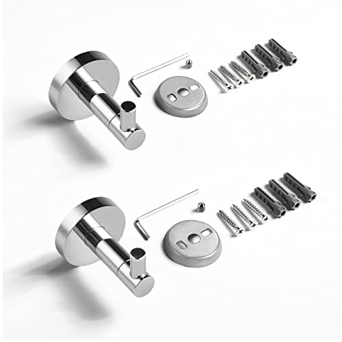 HITSLAM Chrome Towel Hooks for Bathroom Wall Mounted, Polished Chrome Wall Mount Hooks Heavy Duty Premium SUS 304 Stainless Steel Rustproof 2 Pack