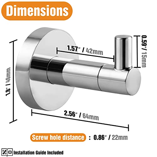 HITSLAM Chrome Towel Hooks for Bathroom Wall Mounted, Polished Chrome Wall Mount Hooks Heavy Duty Premium SUS 304 Stainless Steel Rustproof 2 Pack