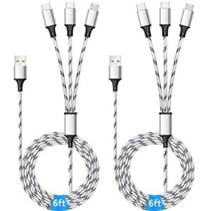 multi charging cable, 6ft 2pack multi charger cable braided multiple usb cable universal 3 in 1 charging cord with dual type c, micro usb port connectors for cell phones, android devices and more