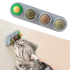 potaroma 4 pcs catnip toys, silvervine balls, extra cat energy ball, edible cats lick toys, healthy kitten chew, teeth cleaning dental cat balls, cat wall treats, more concentrated flavors