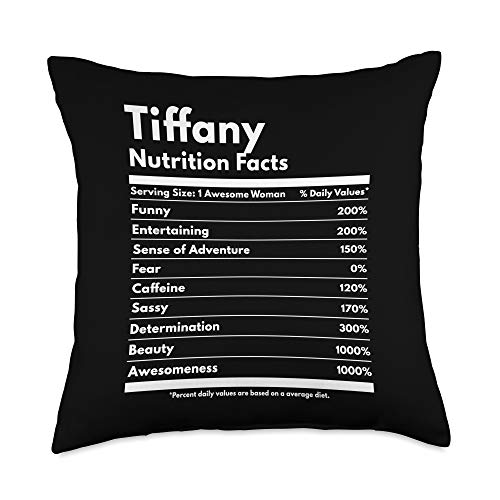 That's My Name Co. Tiffany Nutrition Facts Gift Funny Personalized Name Tiffany Throw Pillow, 18x18, Multicolor