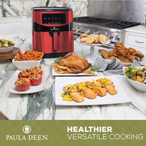 Paula Deen Stainless Steel 10 QT Digital Air Fryer (1700 Watts), LED Display, 10 Preset Cooking Functions, Ceramic Non-Stick Coating, Auto Shut-Off, 50 Recipes (Red Stainless)