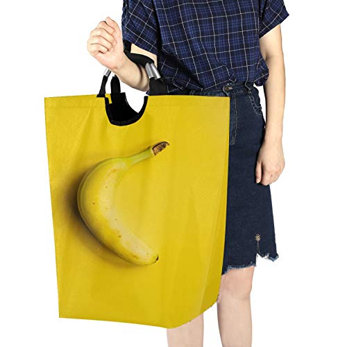 GOODOLD Large Storage Laundry Hamper,Collapsible Waterproof Dirty Clothing Bag with Handle for College Dormitory Bathroom Cloakroom Children's Room（Yellow Banana Fruit Art）