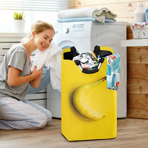 GOODOLD Large Storage Laundry Hamper,Collapsible Waterproof Dirty Clothing Bag with Handle for College Dormitory Bathroom Cloakroom Children's Room（Yellow Banana Fruit Art）