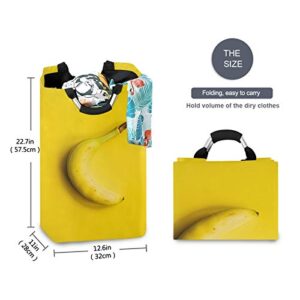 GOODOLD Large Storage Laundry Hamper,Collapsible Waterproof Dirty Clothing Bag with Handle for College Dormitory Bathroom Cloakroom Children's Room（Yellow Banana Fruit Art）