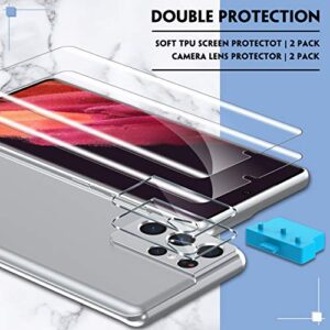 UniqueMe for Samsung Galaxy S21 Ultra Screen Protector, 2 Pack 5G 6.8- inch Flexible TPU Screen Cover and 2 Pack Camera Lens Protector [Support Fingerprint Unlock][Bubble Free] [Installation Tool]