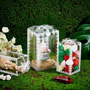 BENECREAT 24PCS 3.5x3.5x5.5 Clear Wedding Favour Boxes with Bowknot Pattern Rectangle PVC Transparent Gift Boxes for Candy Chocolate Wrapping