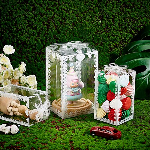 BENECREAT 24PCS 3.5x3.5x5.5 Clear Wedding Favour Boxes with Bowknot Pattern Rectangle PVC Transparent Gift Boxes for Candy Chocolate Wrapping