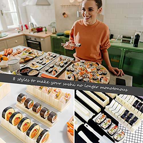HI NINGER Sushi Making Kit Deluxe Edition Heart Sushi Mold Complete Sushi Maker Kit 12PCS Home Sushi Mold Press with 8 Sushi Rice Roll Mold Shapes 1 Fork 1 Spatula 1 Sushi Knife DIY Home Sushi Tool