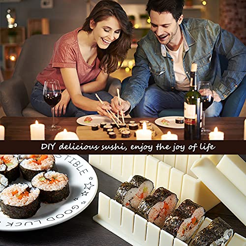 HI NINGER Sushi Making Kit Deluxe Edition Heart Sushi Mold Complete Sushi Maker Kit 12PCS Home Sushi Mold Press with 8 Sushi Rice Roll Mold Shapes 1 Fork 1 Spatula 1 Sushi Knife DIY Home Sushi Tool