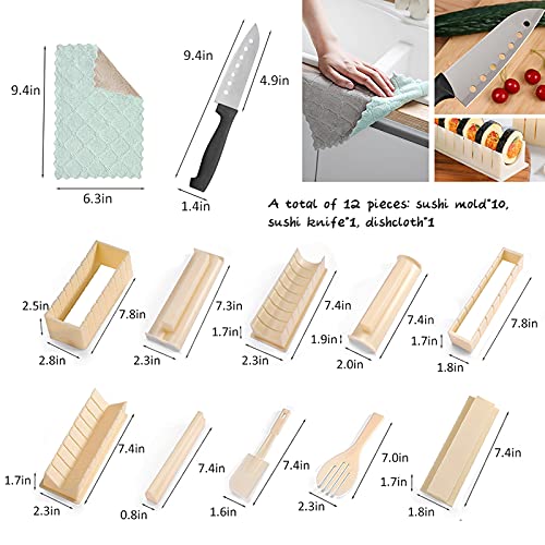 HI NINGER Sushi Making Kit Deluxe Edition Heart Sushi Mold Complete Sushi Maker Kit 12PCS Home Sushi Mold Press with 8 Sushi Rice Roll Mold Shapes 1 Fork 1 Spatula 1 Sushi Knife DIY Home Sushi Tool