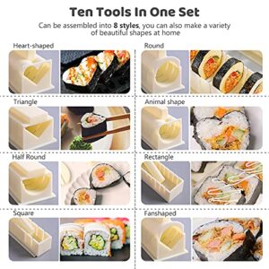 HI NINGER Sushi Making Kit Deluxe Edition Heart Sushi Mold Complete Sushi Maker Kit 12PCS Home Sushi Mold Press with 8 Sushi Rice Roll Mold Shapes 1 Fork 1 Spatula 1 Sushi Knife DIY Home Sushi Tool