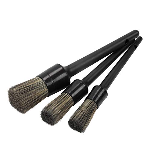 Detail Buddy Natural Boar Premium Heavy Duty Plastic Detailing Brush for Wheels, Interior, Leather, Trim - Set of 3 (Natural, Set of 3 - Plastic)