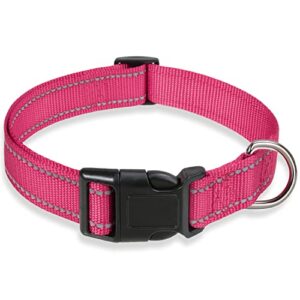 reflective dog collar with buckle adjustable safety nylon collars for small medium large dogs, hotpink s