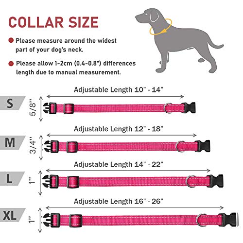 Reflective Dog Collar with Buckle Adjustable Safety Nylon Collars for Small Medium Large Dogs, Hotpink S