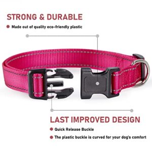 Reflective Dog Collar with Buckle Adjustable Safety Nylon Collars for Small Medium Large Dogs, Hotpink S