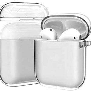 AirPod Protective Case, Crystal Clear Hard-Shell Silicone Protective Case, Compatible with Apple AirPod 1 & 2, with Carabiner / Keychain Hook, Visible Front LED, Allows for Wireless Charging