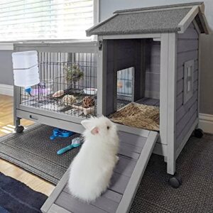 indoor rabbit hutch bunny cage with 4 casters, bunny hutch -removable wire grate