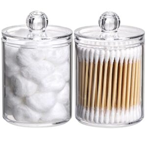 tbestmax 10-ounce qtip holder dispenser apothecary jars with lids for cotton ball swab pad, bathroom canisters organizer (2 pack)