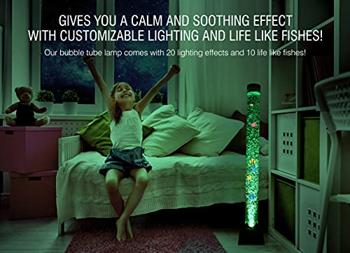 flybold Bubble Tube Lamp - Artificial Fish Tank with Moving Fish - Autism Sensory Room Equipment for Autistic Children with 10 Fishes & 20 Color Remote - 4ft Tower Lamp - Kids lamp for Home Decor