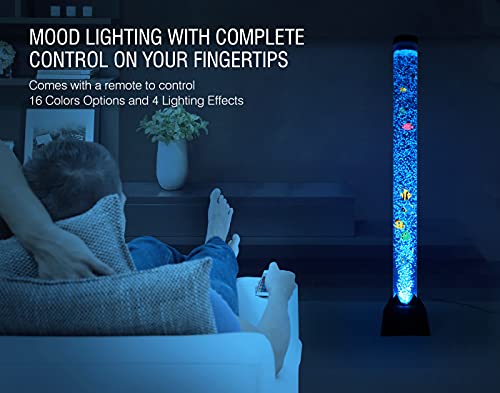 flybold Bubble Tube Lamp - Artificial Fish Tank with Moving Fish - Autism Sensory Room Equipment for Autistic Children with 10 Fishes & 20 Color Remote - 4ft Tower Lamp - Kids lamp for Home Decor