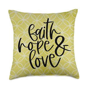 faith based gift christian housewarming art decor faith hope and love bible verse scripture 18 x 18 throw pillow, 18x18, multicolor
