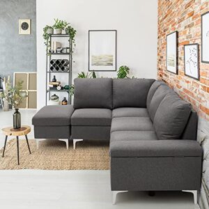 Esright Left Facing Sectional Sofa with Ottoman,Convertible Corner Couches with Armrest Storage, Sectional Couch for Living Room & Apartment, Left Chaise & Grey
