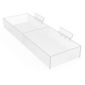 FixtureDisplays® Clear Acrylic Bin Transparent Plexiglass Organizer Tray Slatwall Basket 16.5W X 5.5D X 2.5"H Double Slot Plexiglass Holder Removalbe Hook 11709-15CNEW