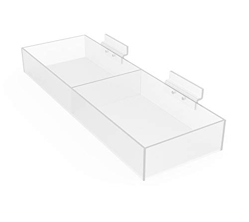 FixtureDisplays® Clear Acrylic Bin Transparent Plexiglass Organizer Tray Slatwall Basket 16.5W X 5.5D X 2.5"H Double Slot Plexiglass Holder Removalbe Hook 11709-15CNEW