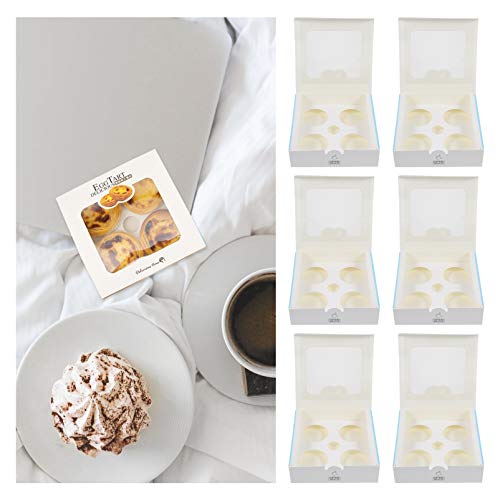 BESTOYARD 25pcs Egg Tart Window Boxes Cupcake Boxes with Inserts Macaron Display Container Chocolate Mini Cookies Packaging Boxes for Baking Muffin Carriers with Clear Window 4 Grid